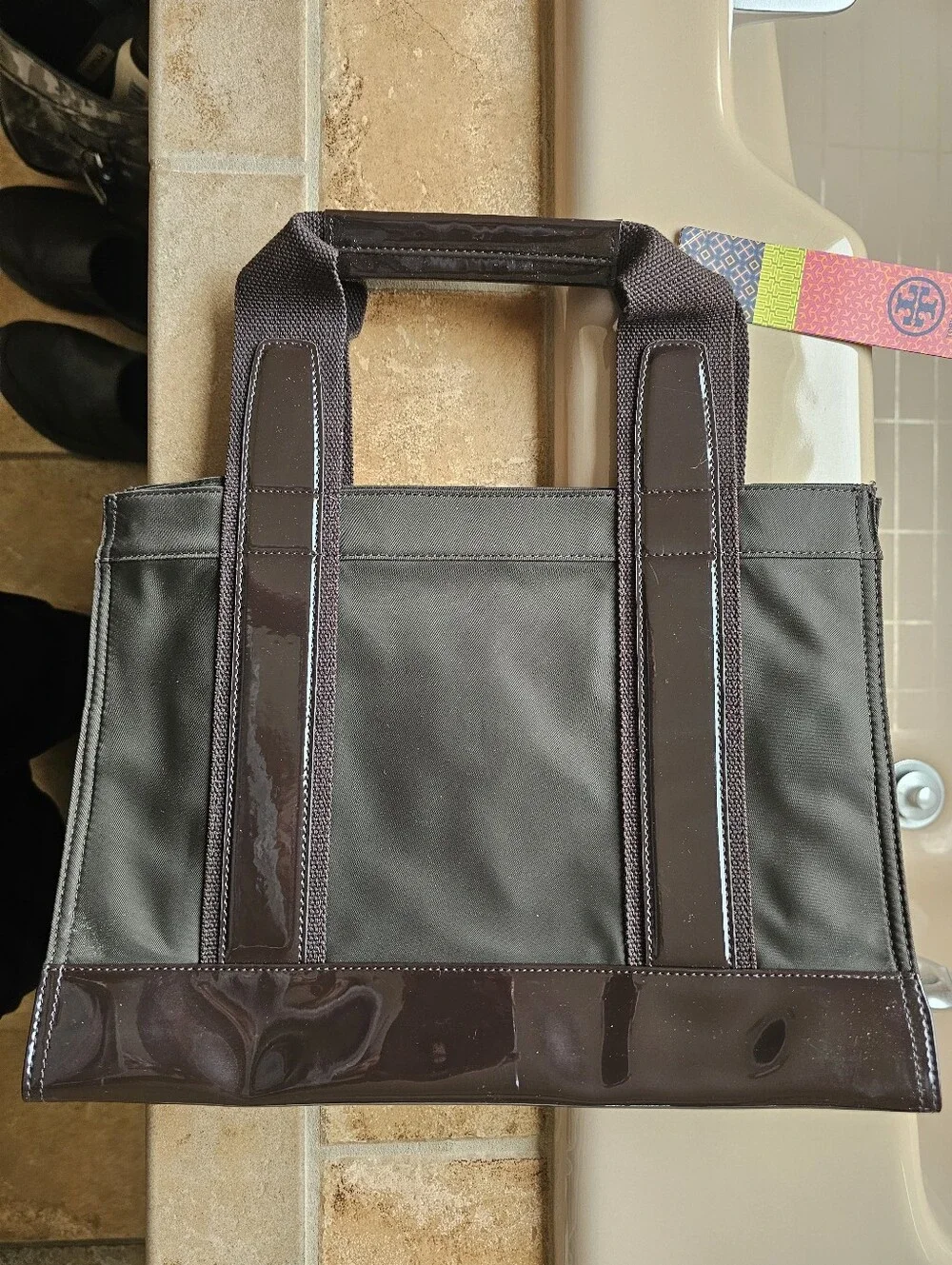 NWT Tory Burch Nylon/Patent Leather Brown Tote
